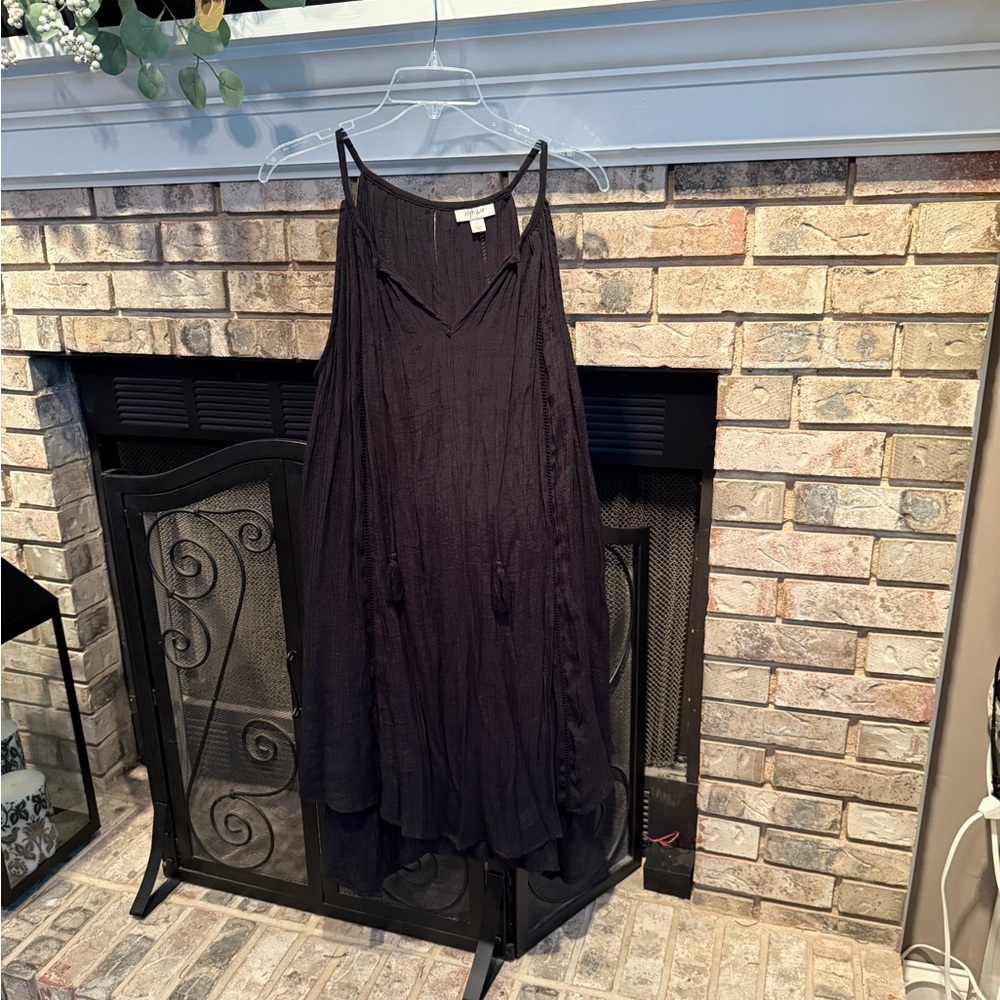 Style and Co. pleated rayon sleeveless dress, black, size Large, EUC